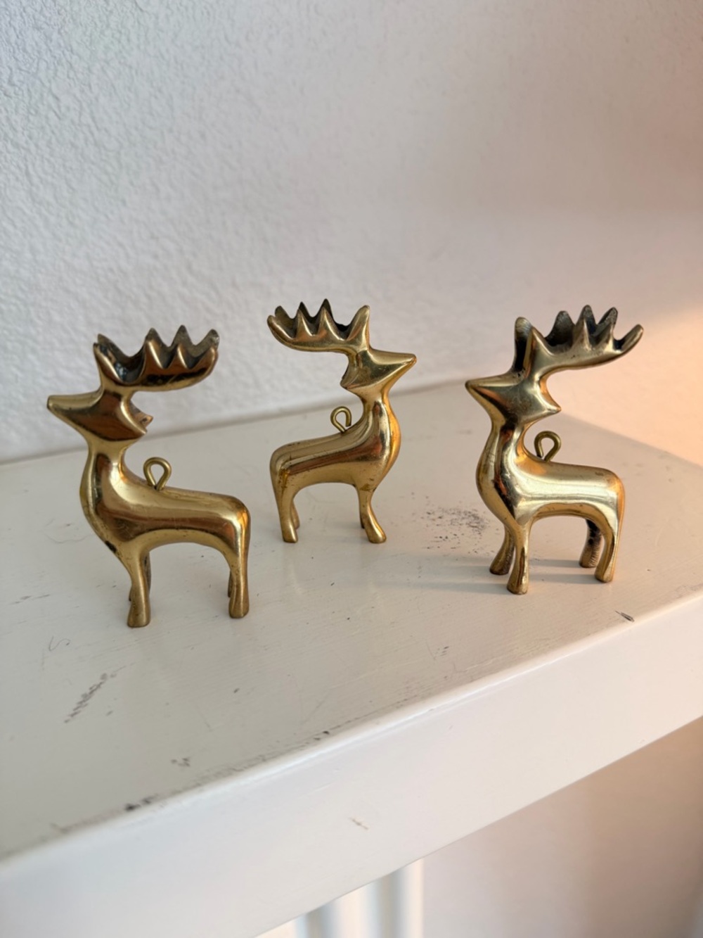 Vintage Brass Reindeer Set of 3 Mid Century Holiday Decor Ornaments
